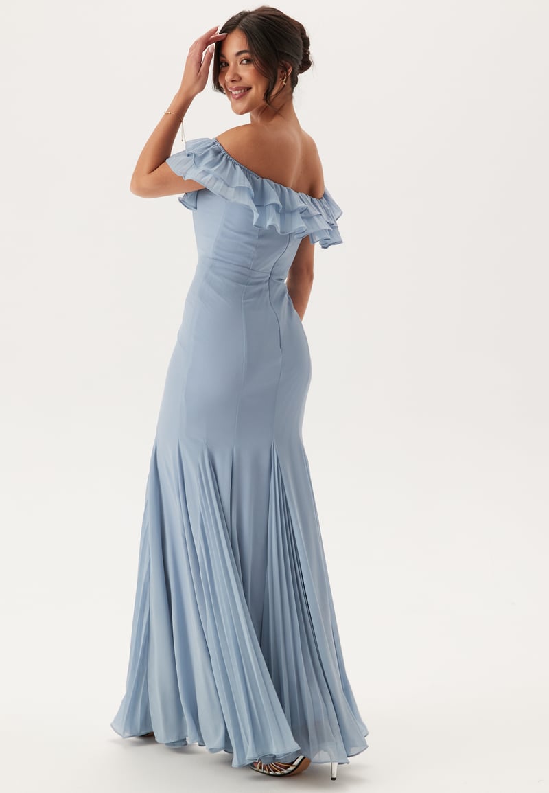 Goddiva Frilly Chiffon Off Shoulder Maxi Dress