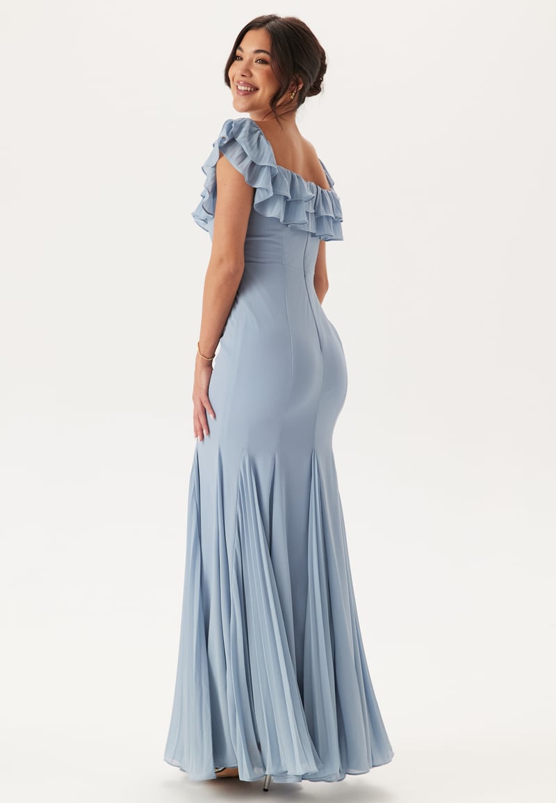 Goddiva Frilly Chiffon Off Shoulder Maxi Dress