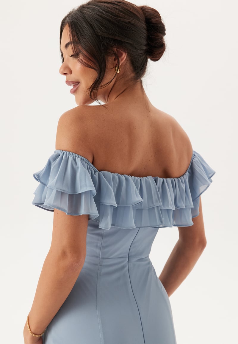Goddiva Frilly Chiffon Off Shoulder Maxi Dress