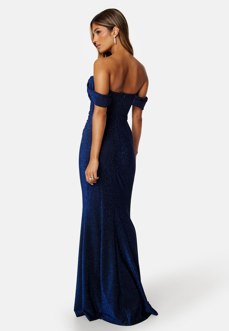 Goddiva Glitter Off Shoulder Maxi Dress