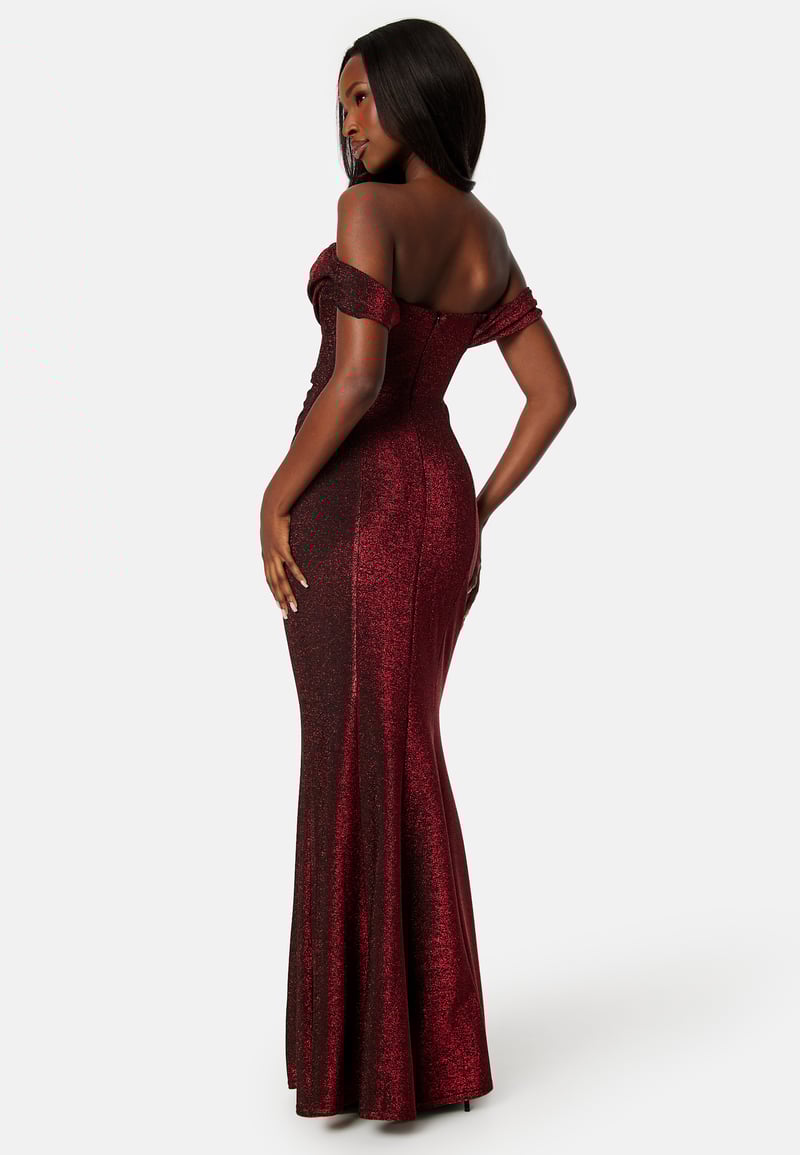 Goddiva Glitter Off Shoulder Maxi Dress