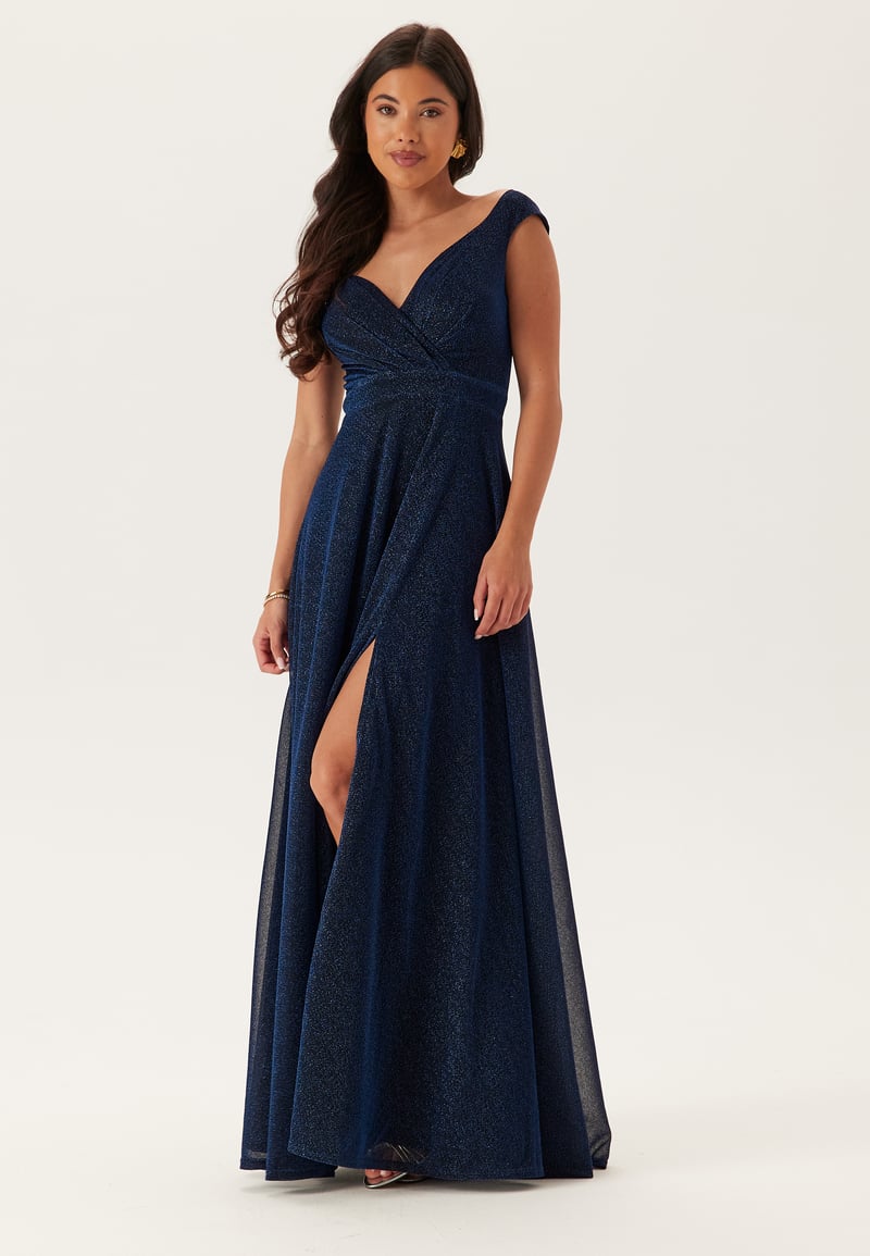 Goddiva Glitter Wrap Maxi Dress