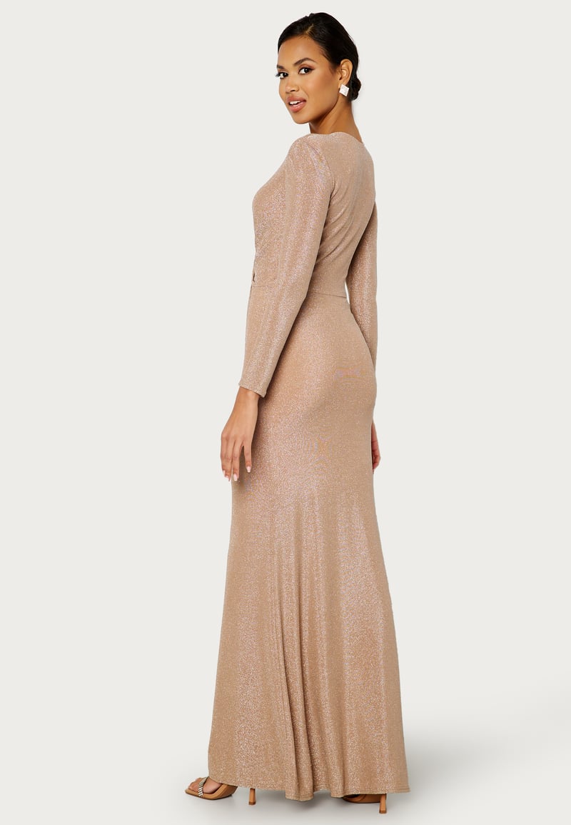 Goddiva Long Sleeve Glitter Maxi Dress