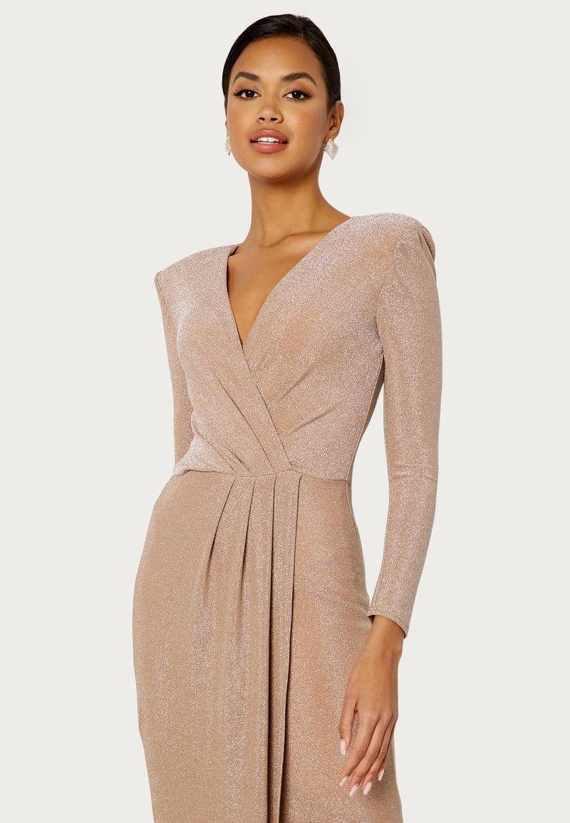 Goddiva Long Sleeve Glitter Maxi Dress