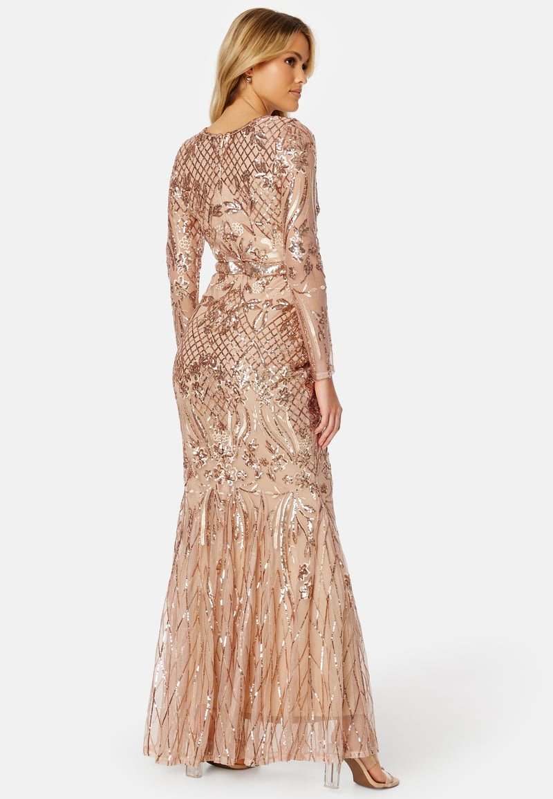 Goddiva Long Sleeve Sequin Maxi Dress