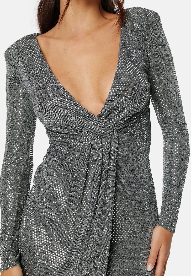 Goddiva Long Sleeve Sequin Maxi Dress With Split