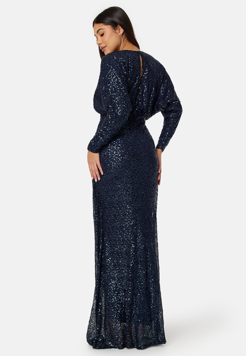 Goddiva Sequin Deep V Maxi Dress