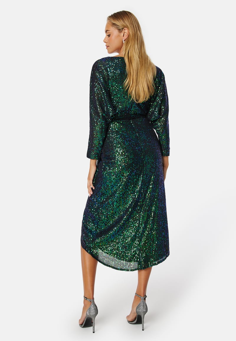 Goddiva Sequin Wrap Midi Dress