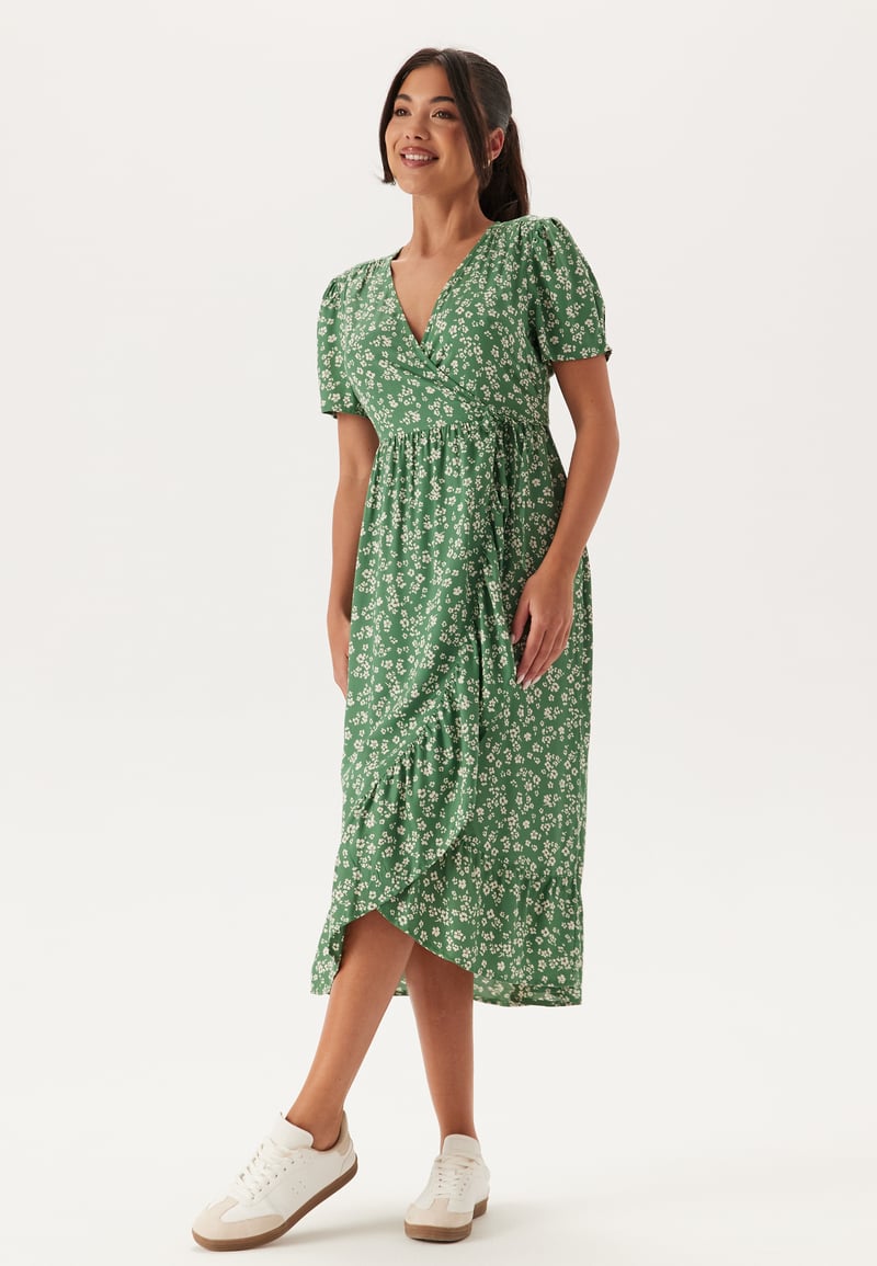 Happy Holly Evie Puff Sleeve Midi Wrap Dress