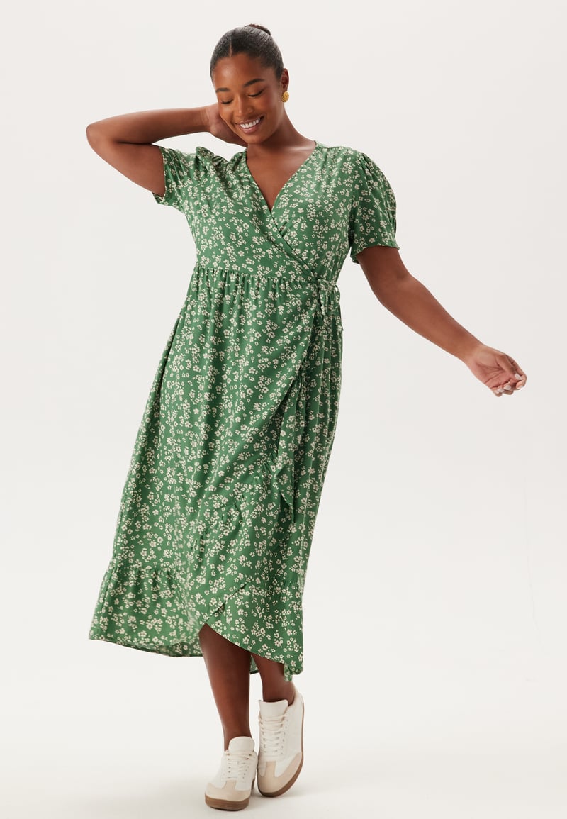 Happy Holly Evie Puff Sleeve Midi Wrap Dress