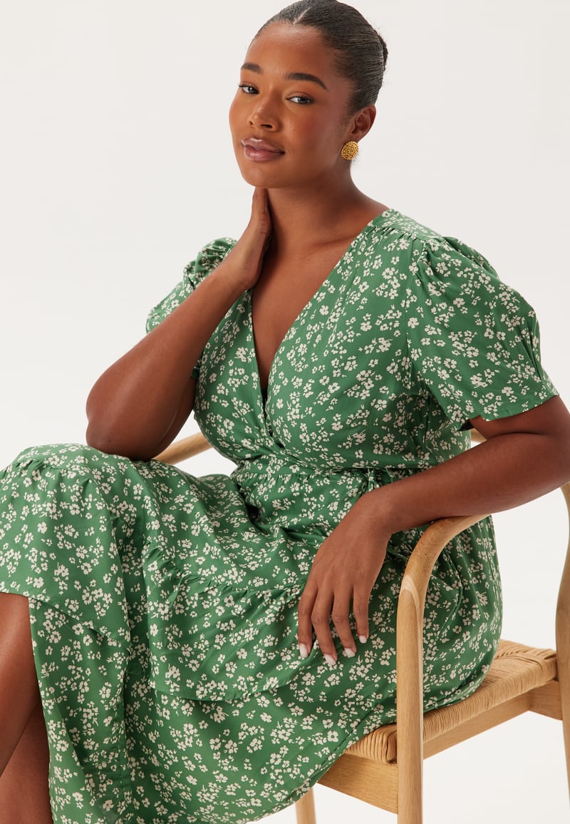 Happy Holly Evie Puff Sleeve Midi Wrap Dress