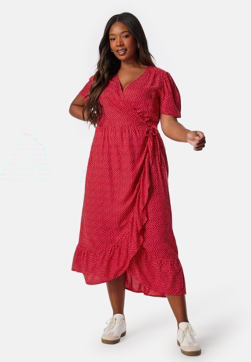 Happy Holly Evie Puff Sleeve Midi Wrap Dress