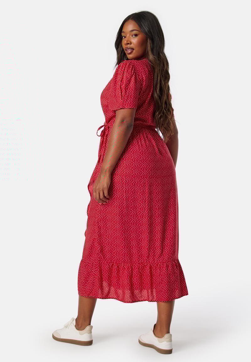 Happy Holly Evie Puff Sleeve Midi Wrap Dress