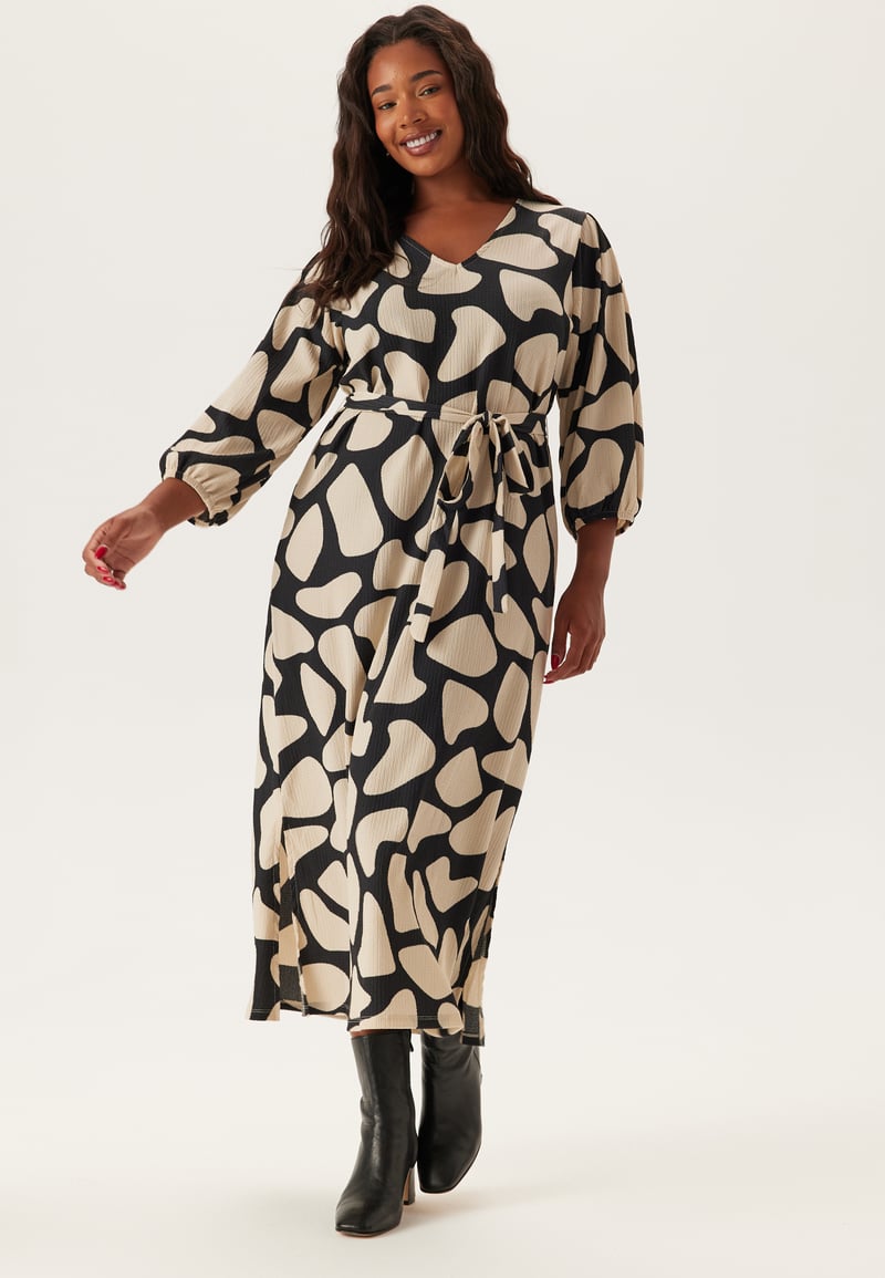 Happy Holly Structured Puff Sleeve Midi Dress