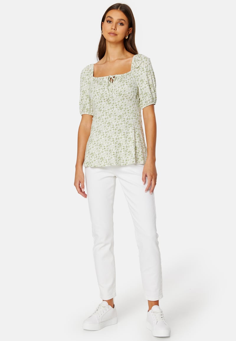 Happy Holly Ruched Short Sleeve Tie Top