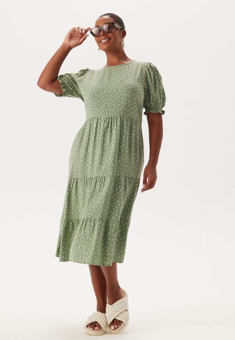 Happy Holly Puff Sleeve Viscose Midi Dress