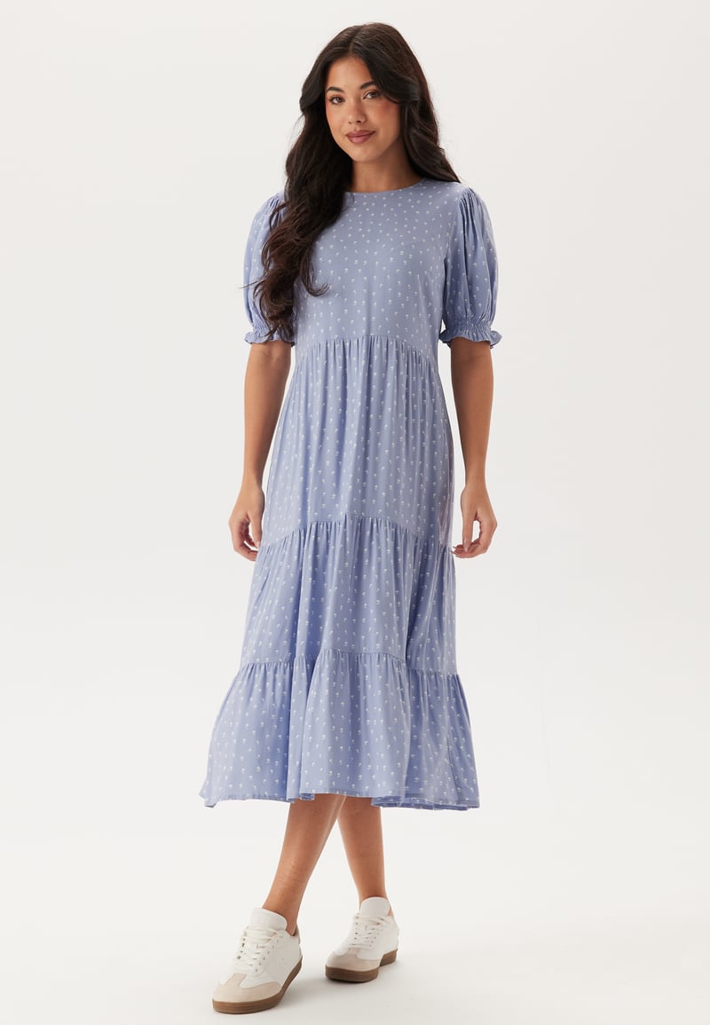 Happy Holly Puff Sleeve Viscose Midi Dress