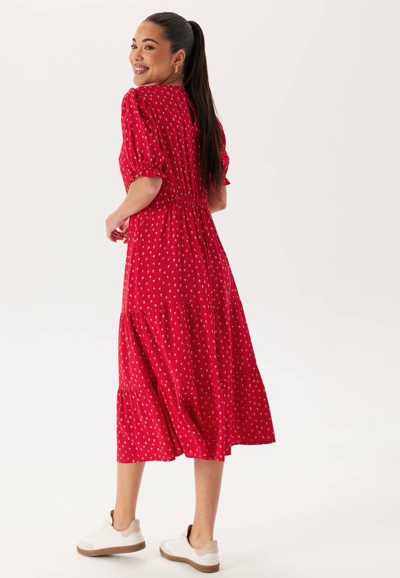 Happy Holly Puff Sleeve Viscose Midi Dress