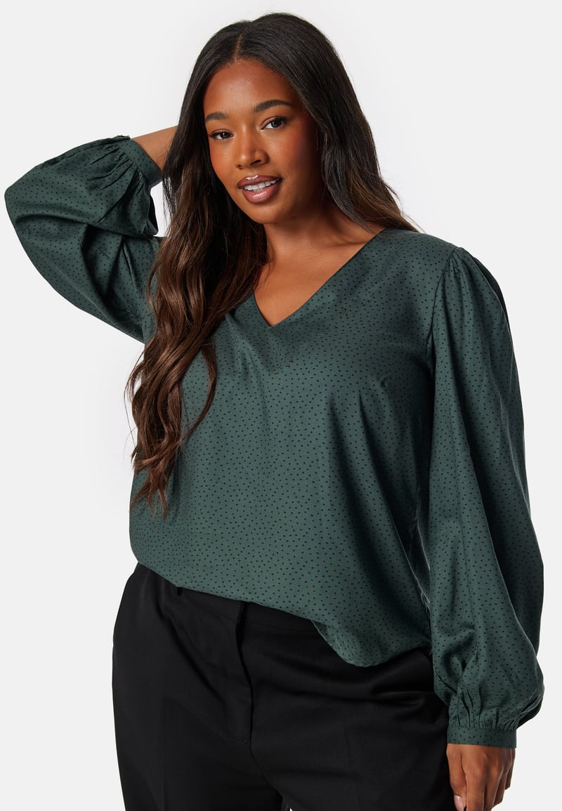 Happy Holly V-neck Puff Sleeve Viscose Blouse
