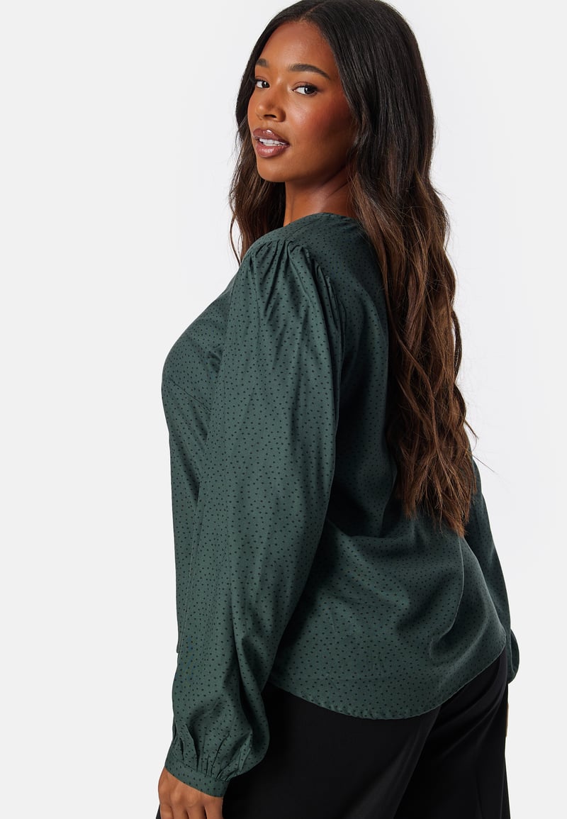 Happy Holly V-neck Puff Sleeve Viscose Blouse