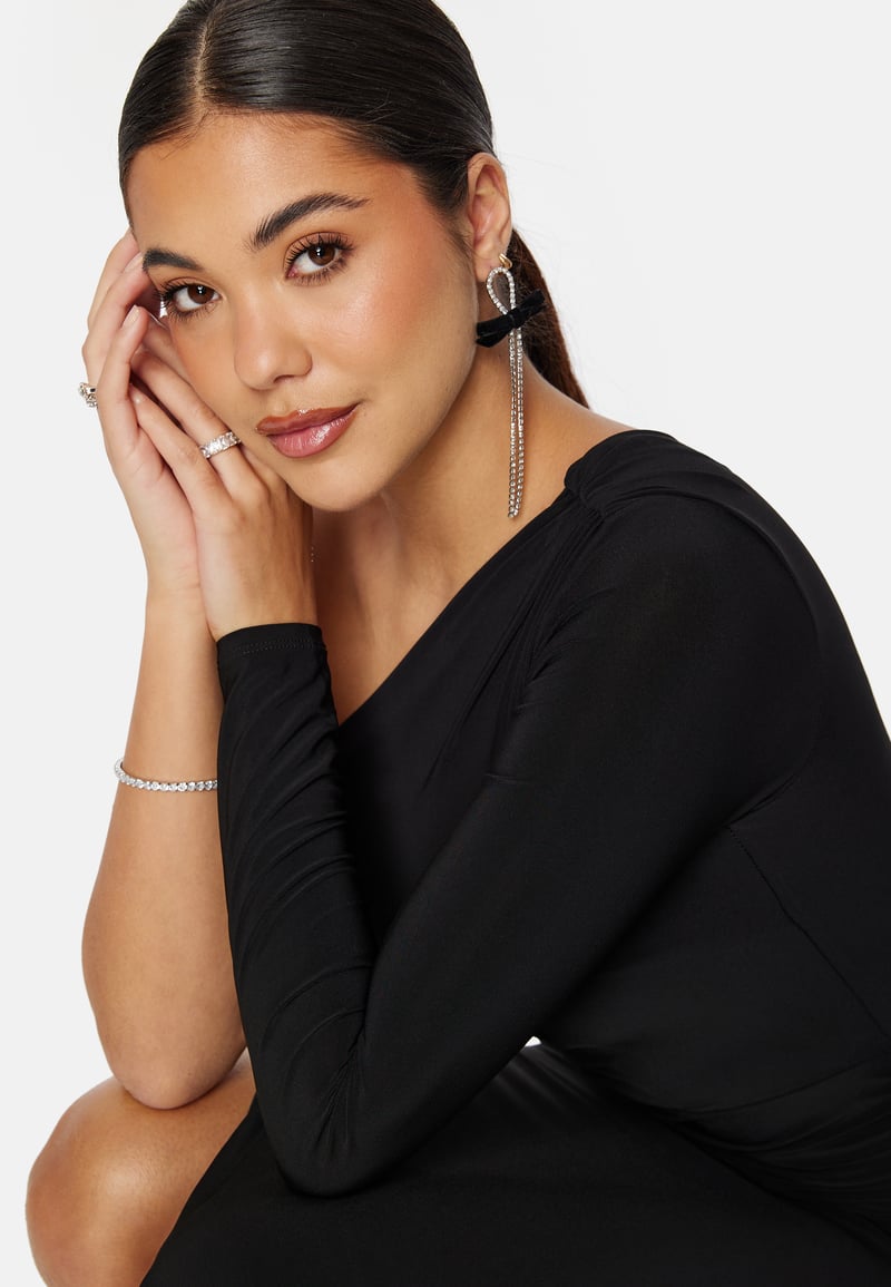 John Zack Long Sleeve One Shoulder Maxi Dress