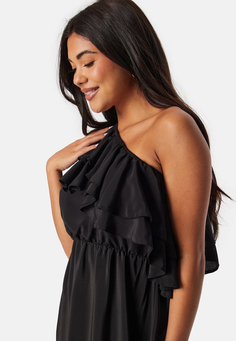 John Zack One Shoulder Ruffle Maxi Dress