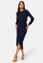 balloon-sleeve-rouch-dress-navy
