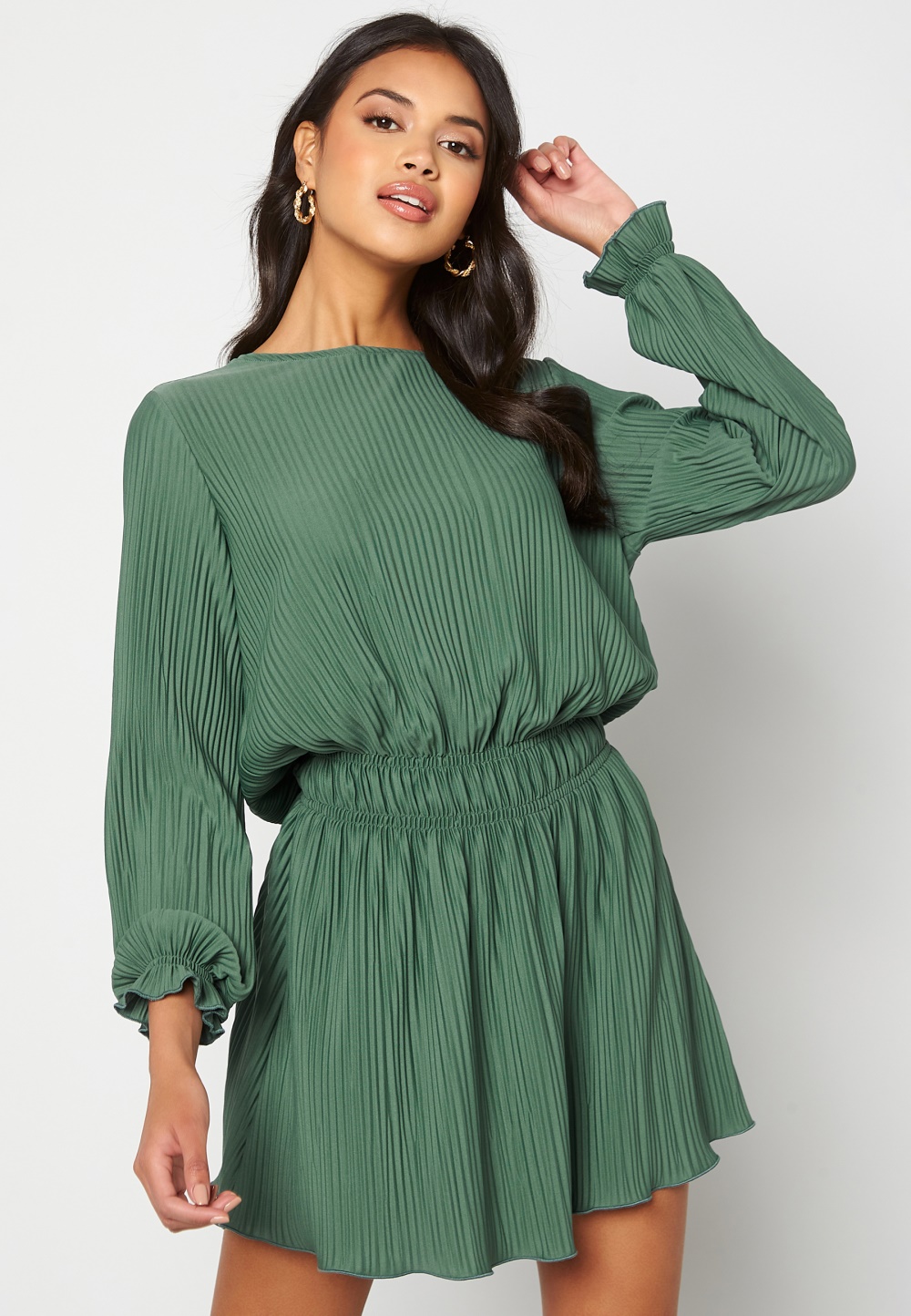 BUBBLEROOM Cicely pleated dress Green