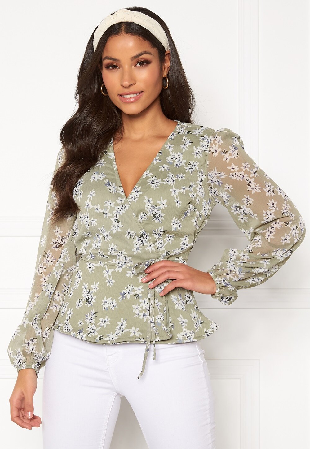 BUBBLEROOM Theia wrap top Dusty green / Floral