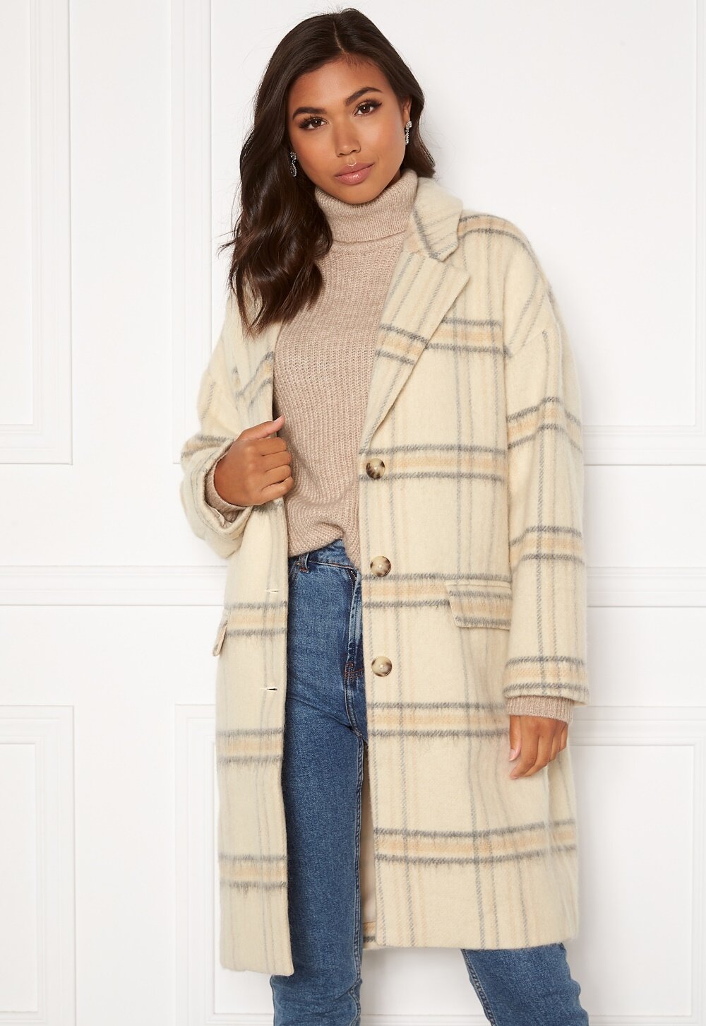 plaid cocoon wool coat