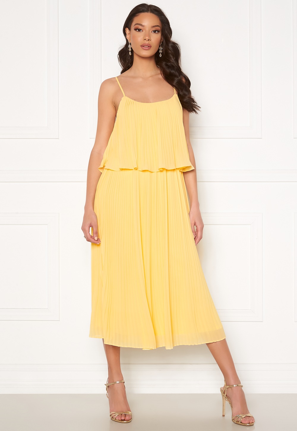 VILA Katelyn S/L Pleated Midi Dress Sunlight