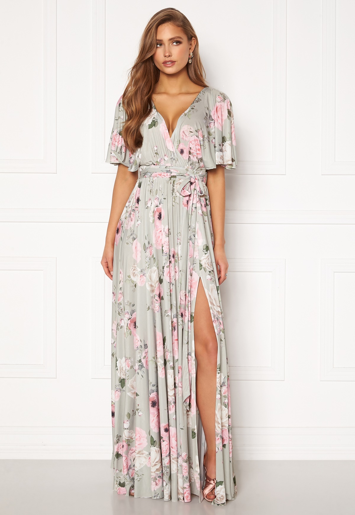 wedding flutter sleeve maxi dress