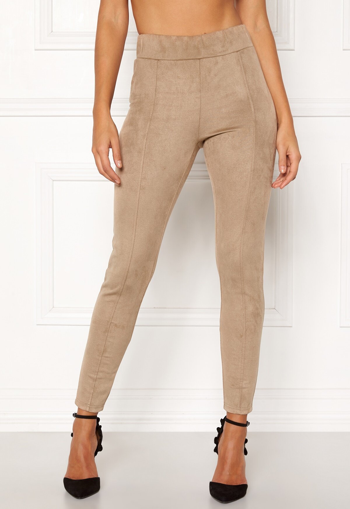 Happy Holly Ida Suede Look Leggings Beige Bubbleroom