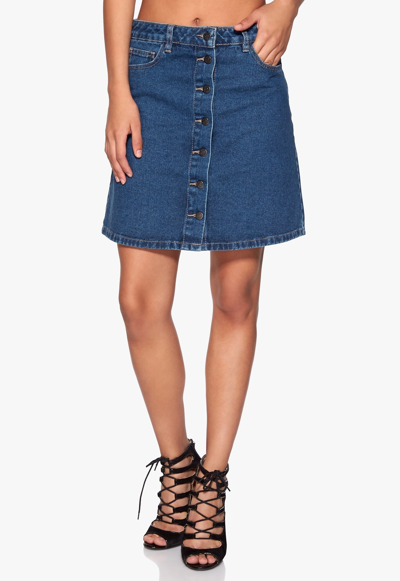 VILA Liga Denim Skirt Dark Blue Denim - Bubbleroom