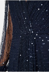 ANGELEYE Navy Embellished Sequin Long Sleeve Maxi Dress