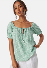 front-tie-blouse-green-patterned