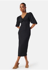 structure-puff-sleeve-dress-black