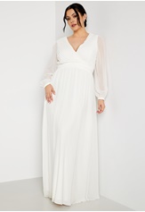 Bubbleroom Occasion Pleated V-Neck Wedding Gown