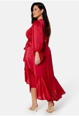 Bubbleroom Occasion Wrap Frill L/S Satin Dress