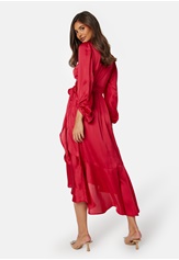 Bubbleroom Occasion Wrap Frill L/S Satin Dress