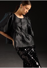 puff-sleeve-peplum-satin-blouse-black