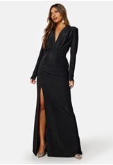 sparkling-ruched-slit-gown-black