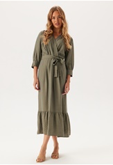 puff-sleeve-structured-dress-khaki-green