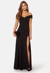 bardot-pleat-maxi-split-dress-black