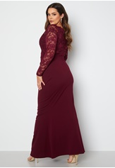 Goddiva Curve Long Sleeve Lace Trim Maxi Dress