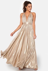 Goddiva Deep V Neck Metallic Dress