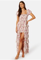 Goddiva Floral Chiffon Tiered Smock Maxi Dress