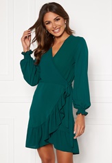 frilly-wrap-mini-dress-forest-green