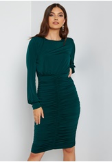 long-sleeve-rouched-midi-dress-forest-green