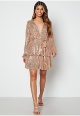 John Zack Sequin Deep V Ruffle Skater Dress